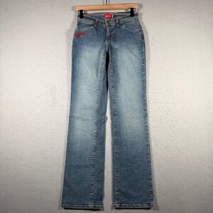 Apple Bottoms Womens‎ 6 Bootcut Jeans Medium Wash Blue Y2K Logo 5080-XTW 26x32
